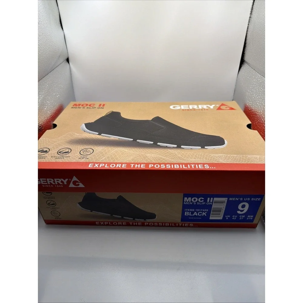 New Gerry Mens MOC II Black Slip On Shoes Hands Free Size 9‎ W/Box